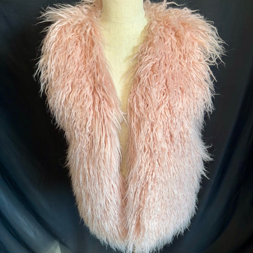 Pink crinkle Faux Fur Vest